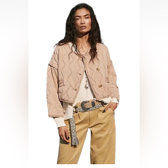 NWT Free People Women’s Gwynnie Quilted Jacket in Champagne Diamonds Large - Picture 2 of 14